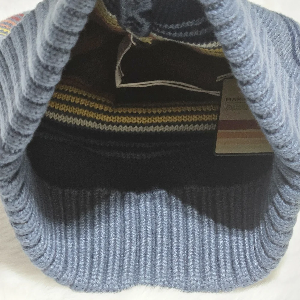 Marine Layer Hat Beanie China Blue Rainbow Stripe Archive Pom Stripes Knit Cuff